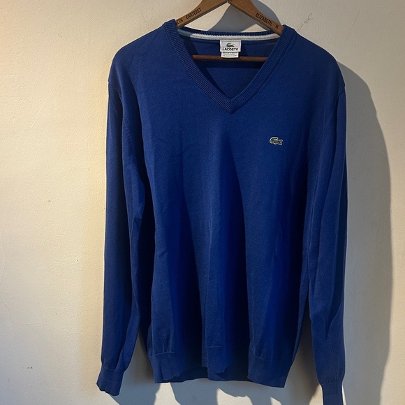Vintage Lacoste Men's Deep Blue V-Neck Sweater - Picture 1 of 4